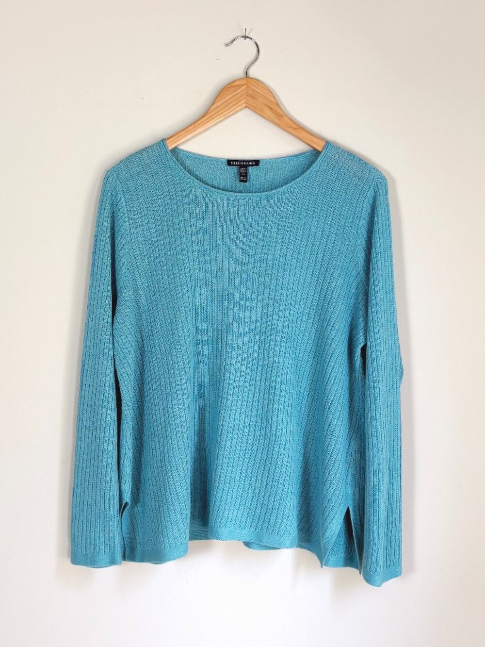 Eileen Fisher Organic Linen Cotton Mesh Sweater Turquoise M